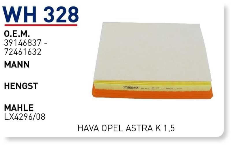 WUNDR WH328 / HAVA FİLTRESİ OPEL ASTRA K F12SHR F14SHL (2019 SONRASI)