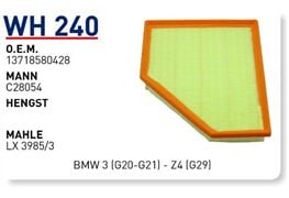 WUNDER WH240 | BMW 3 Serisi G20-22 Hava Filtresi | 8580428