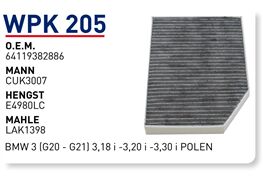 WUNDER WPK205| BMW 3 Serisi G20 Karbonlu Polen Filtresi | 9382886