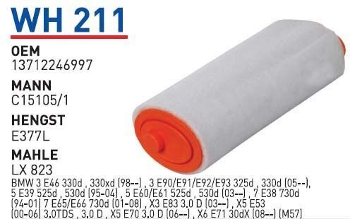 WUNDER WH211 | BMW 5 Serisi E60 M47 Motor Hava Filtresi | 2246997
