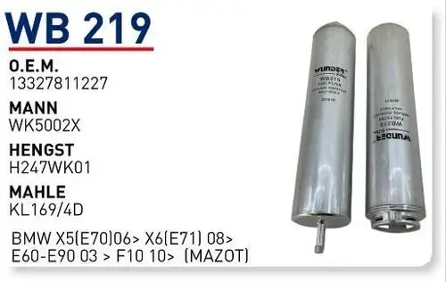 WUNDER WB219 | BMW 3 Seri E60 Kasa Mazot Filtresi | 7811227