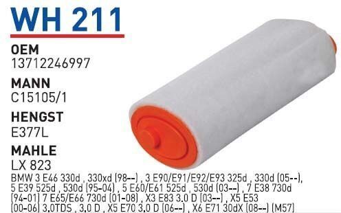 WUNDER WH211 | BMW X3 E83 Kasa M47N Motor Hava Filtresi | 2246997