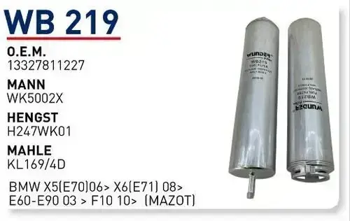 WUNDER WB219 | BMW X6 E71-F16 Mazot Filtresi | 7811227