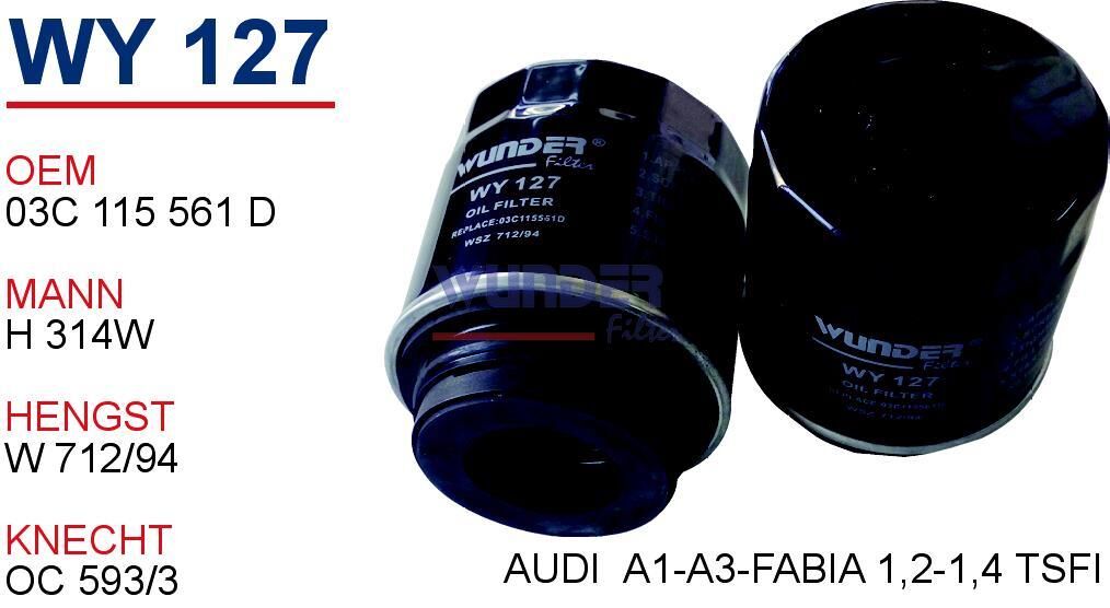 WUNDER WY127 | Audi A1 1.4TFSI Yağ Filtresi | 03C115561H
